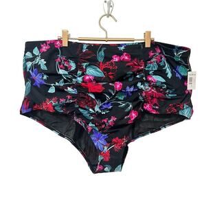 TORRID High Waist Ruched Floral Bikini‎ Swim Bottoms Size 4X Black Slimming NEW